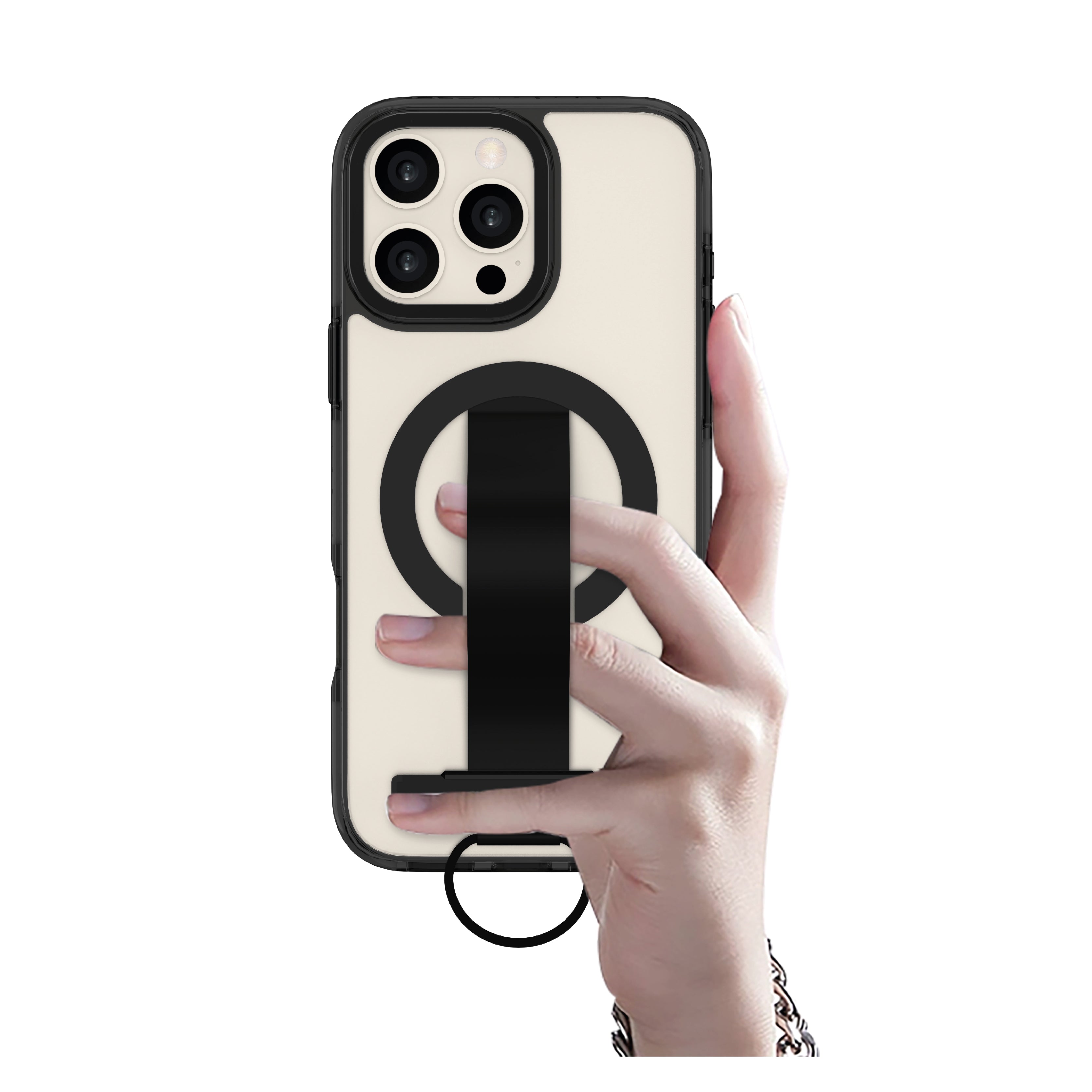 LZEL iPhone 16 Pro Max Primemag Grip Anti-drop Case With Metal Ring And Silicone Band | Clear/Black LZEL iPhone 16 Pro Max Primemag Grip Anti-drop Case With Metal Ring And Silicone Band | Clear/Black